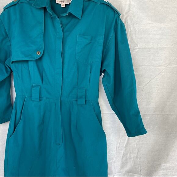 Vintage 80s Alain Toussaint Turquoise Cotton Midi Dress - Picture 5 of 7